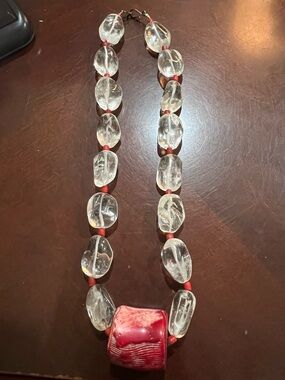 Chunky crystal and coral beaded necklace